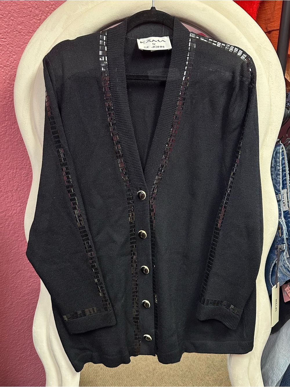 Vintage Kama by St. John Black Cardigan with Trim Detail